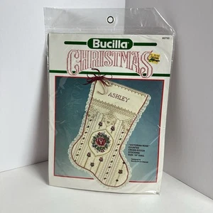 NEW Bucilla Christmas Stocking Kit 82733 Counted Cross Stitch Victorian Rose 18" - Picture 1 of 2