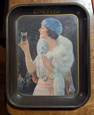 1973 Coca-Cola Tray – 1920s Lady in Fur Coat – Reproduction – Rectangular Tin - Image 1 of 3