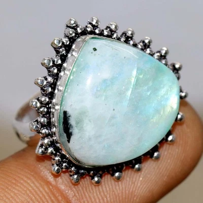 Anillo Chapado en Plata 925 Piedra Lunar Destello Verde EE. UU. 8,5 Diseño Inspirado en Lujo GW Foto 1 de 3