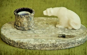 Vintage Soviet Natural Stone Writing Ink Set USSR 1920-1957 Size 15x24x8cm - Picture 1 of 3