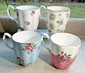 4 Wedgwood Royal Albert Mugs Whimsical Polka Blue Cheeky Pink Spring Meadow Rose - Picture 1 of 11