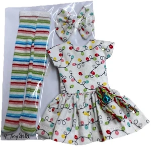 Connie Lowe Tiny Stella 9” Doll Christmas Dress Stockings Hair Bow Set - Picture 1 of 3