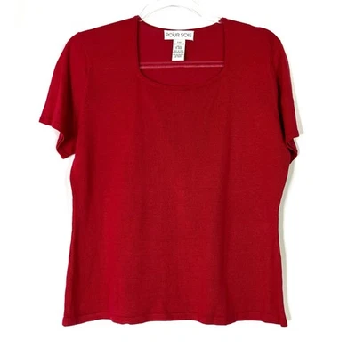 Camiseta Pour Soie Vintage 100% Seda Roja Manga Corta Cuadrada Cucharada Para Mujer Grande Foto 1 de 4