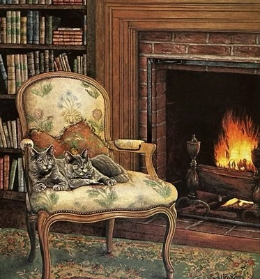 Sueellen Ross - Molly & Maggie - Fireside Cats Signed & SN 78/550 Art Print - Image 1 of 4