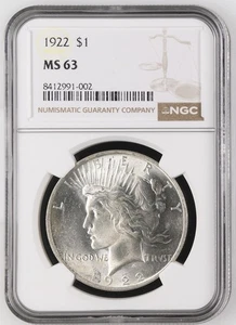 1922 Silver Peace Dollar S$1 - NGC MS 63 - Picture 1 of 2