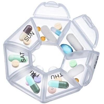 PORTAPILLOLE GIORNALIERO Tascabile Pastiglie 7 Scomparti Porta Pillole Medicine - Image 1 of 4