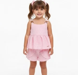 Tahari Mädchen Outfit Größe 4T rosa Ösen Short und Shirt Set Frühling Sommer - Bild 1 von 10