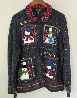 Hampshire Studio Women’s Xmas Snowman Appliqué Embroidered Zip up Sweater 2XL - Image 1 of 4