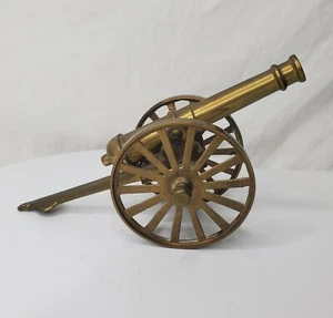 Vintage Messing Feldkanone Replik Kutsche Schreibtisch Dekor bewegliche Räder Militär  - Bild 1 von 12