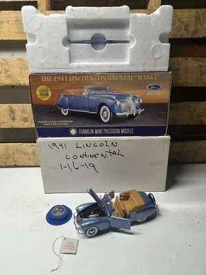 1/24 Franklin Mint 1941 Lincoln Continental Mark I B11ZN22 Limited Ed Blue w/Box - Image 1 of 4