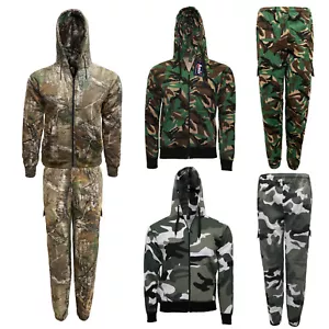 Children's Kids Boys Camouflage Tracksuit Jungle Army Outdoor Camo Suit Set Hood - Picture 1 of 26