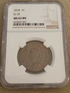 1818 Coronet Head Large Cent Gorgeous NGC MS-62 BN 360° die break around stars - Picture 1 of 5