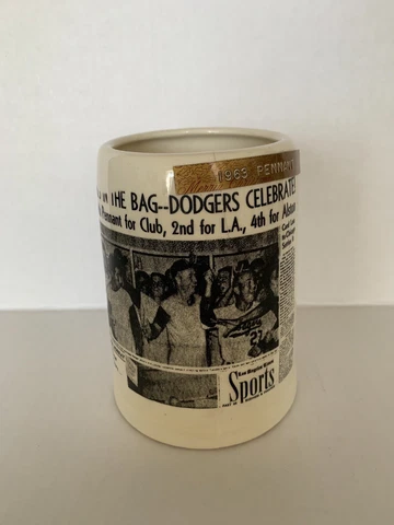 Custom Dodgers 1963  Worldseries Coffee Mug Newspaper Article, Embossed Label Cover