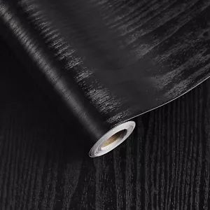 10m Vinyl Black Wood Grain Wallpaper Self Adhesive Contact Paper Peel and Stick - Picture 1 of 13