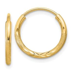 12mm 10k Yellow Gold 1.5mm Satin Diamond-cut Endless Hoop Earrings 10XY1174 - Picture 1 of 4