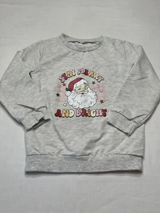 Girls Christmas Long Sleeve Sweatshirt Crewneck Pullover Santa Grey - Picture 1 of 7