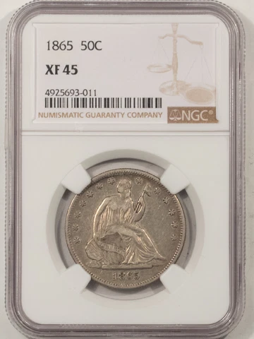 1865 SEATED LIBERTY HALF DOLLAR - NGC XF-45, PLEASING CIVIL WAR DATE! Cover