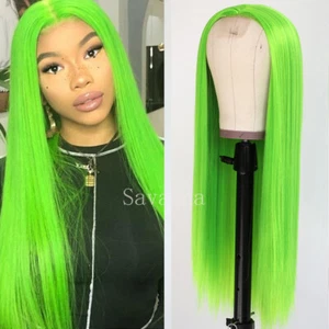 Grünes Haar synthetische Spitze Perücken hitzebeständig lang glatt Frauen Party Cosplay - Bild 1 von 6