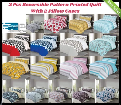 DIVINE TEXTILES Easy Care 3 Pcs Reversible Pattern Printed Duvet Cover Set With 2 Pillow Cases