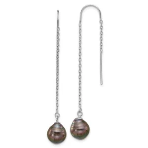 62.1mm Sterling Silver Black Tahitian Cultured Pearl Threader Earrings - Picture 1 of 4