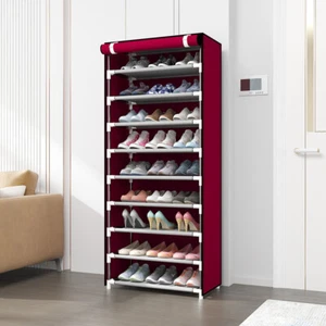 Shoe Rack 10 Layers 9 Shelf Shoes Cabinet Storage Organizer Dustproof Standing - Picture 1 of 15