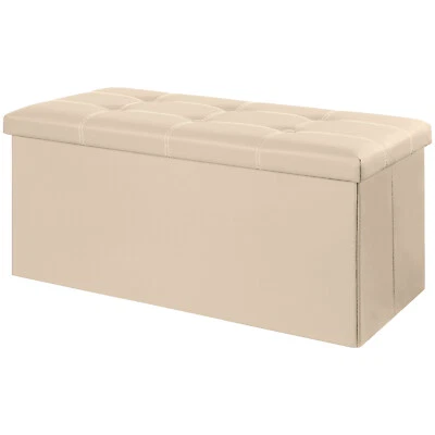 Banco otomano dobrável de armazenamento 30" apoio para os pés de couro sintético para entrada de quarto - Imagem 1 de 4