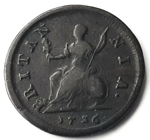 Lote de monedas de cobre Farthing 1736 George II FA13 - Imagen 1 de 2