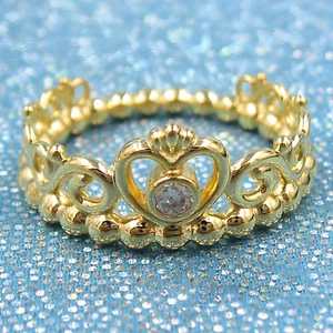 Nuevo Auténtico Anillo de Oro Princesa Corona Brillante Plata de Ley 925 - Imagen 1 de 4