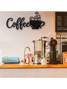 1pc Metal Coffee Cup Wall Art Interior Decoration, Wall Art, Coffee Themed - Picture 1 of 8