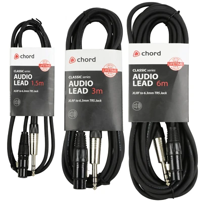 UKDJ 3m to 10m Audio Signal Leads Female XLR to 1/4" TRS Stereo Jack 6.35mm Cable OFC