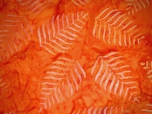Batik Cotton Quilting Craft Fabric Sewing Fat Quarter / Meters Orange Big Ferns - Picture 1 of 3