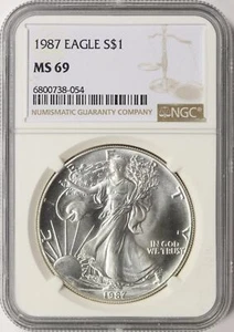 1987 American Silver Eagle $1 NGC MS69 - Picture 1 of 2