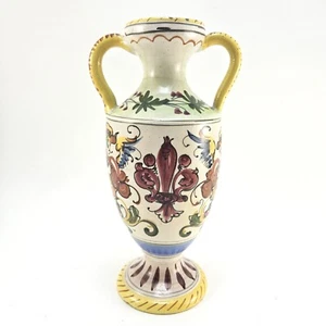 Vintage Handpainted Italian Urn Vase Fleur-de-lis Dragon Bird Terra Cotta  - Picture 1 of 18