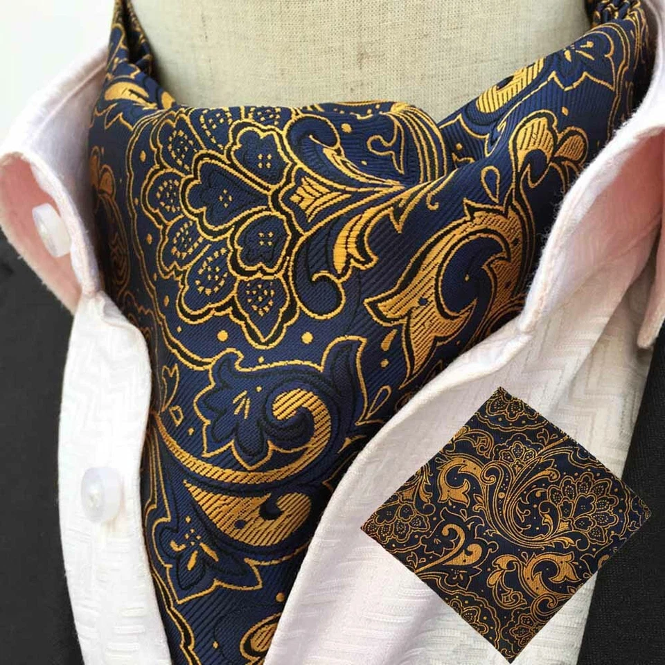 Lote de conjunto de pañuelos de corbata de cachemira floral azul amarillo para hombre  Foto 1 de 1