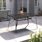 1.5m Black Garden Table Rectangle Outdoor Cafe Shop Dining Table W/ Parasol Hole