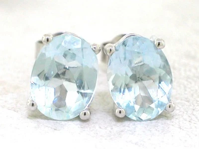 Aquamarin Ohrstecker 585 Weißgold 14Kt Gold 2 natürliche facettierte Aquamarine - Bild 1 von 4
