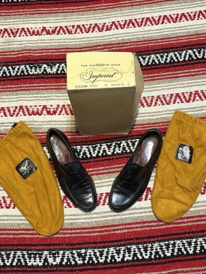 VTG Florsheim Imperial Penny Loafers Sz 9D  Black 1940s 1950s With Box - Image 1 of 4