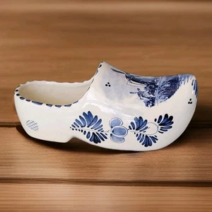 Vintage DELFT HOLLAND Dutch Shoe Ceramic Hand Painted Windmill 9" Long Art Decor - Picture 1 of 5
