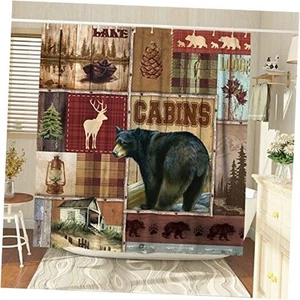 GDHBLING Cabin Bear Shower Curtain Rustic Shower Curtain Country Shower - Picture 1 of 7