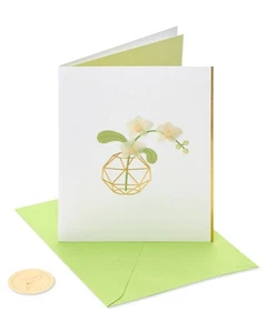 Tarjeta de felicitación de tarjeta de agradecimiento con orquídea de papiro en florero geográfico - Imagen 1 de 3