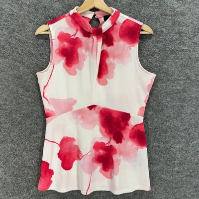 Blusa Donna Karan Mujer S Pequeña Blanca Floral Cuello Redondo Sin Mangas Correa Ancha Foto 1 de 4