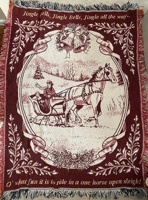 Texture Woven Decor Afghan 100% Cotton 48” x 60” Throw Blanket "Jingle Bells" - Image 1 of 4