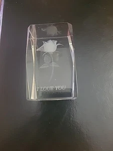 Solid Glass Paper Weight( Rose & I LOVE YOU ) . - Picture 1 of 6