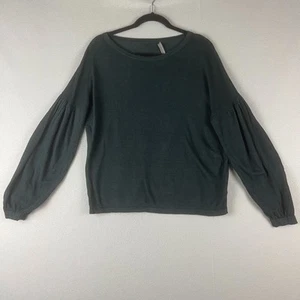 360 Sweater Linen Womens Medium Black Balloon Sleeve Relaxed Minimalist Chic - Picture 1 of 15