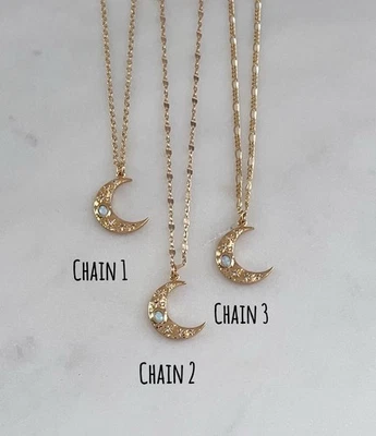 Gold Crescent Moon Necklace Opal Necklace Gold Celestial Necklace Moon Charm - Image 1 of 4