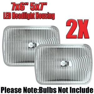 5x7 7x6 Clear Glass Lens Metal Headlights Glass Conversion Covers Housing Pair - Picture 1 of 11
