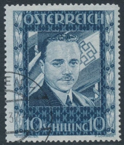 AUSTRIA - 1936 10Sch ultramarine Dollfuss, used – Michel # 588 ; Scott # 380 - Picture 1 of 2