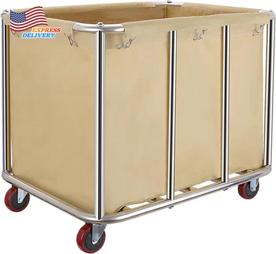 Commercial Laundry Cart with Wheels Steel Frame and Oxford Cloth 440 Lbs Load - Image 1 of 4