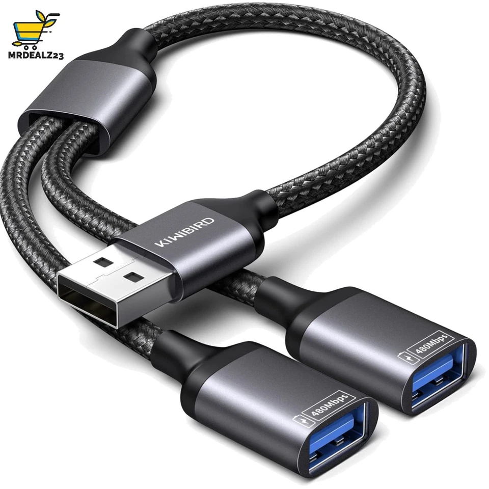 USB Splitter 1 zu 2, USB Doppelstecker Y Kabel Verteiler 1 auf 2 Adapter, Dual P - Bild 1 von 4