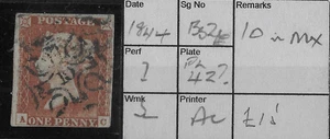 GB 1844 1d Red SG8 Plate 42 BS26E with No. 10 in MX - Lettered A - C - Picture 1 of 3